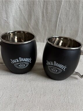 Jack Daniel's Black Matte Moscow Mule Mugs Set of 2 Stainless Steel Barrel Cups